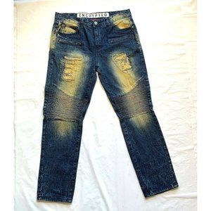 Encrypted Jeans Mens 38x33‎ Distressed Acid Wash Relaxed Biker Moto Quilted NEW